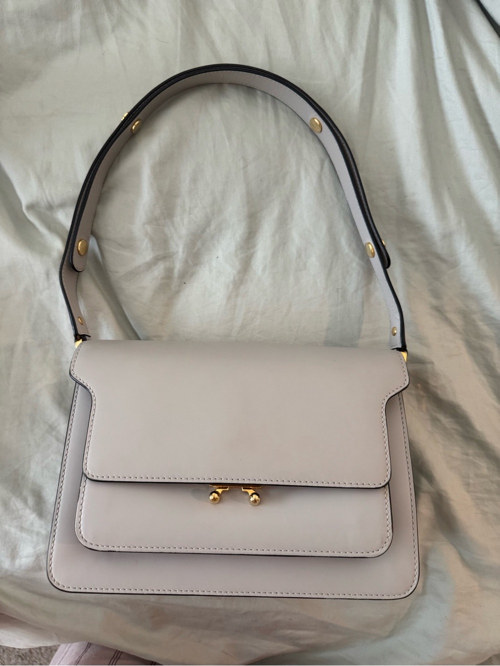 Marni Pale Gray Leather Shoulder Bag with Gold-Tone Hardware